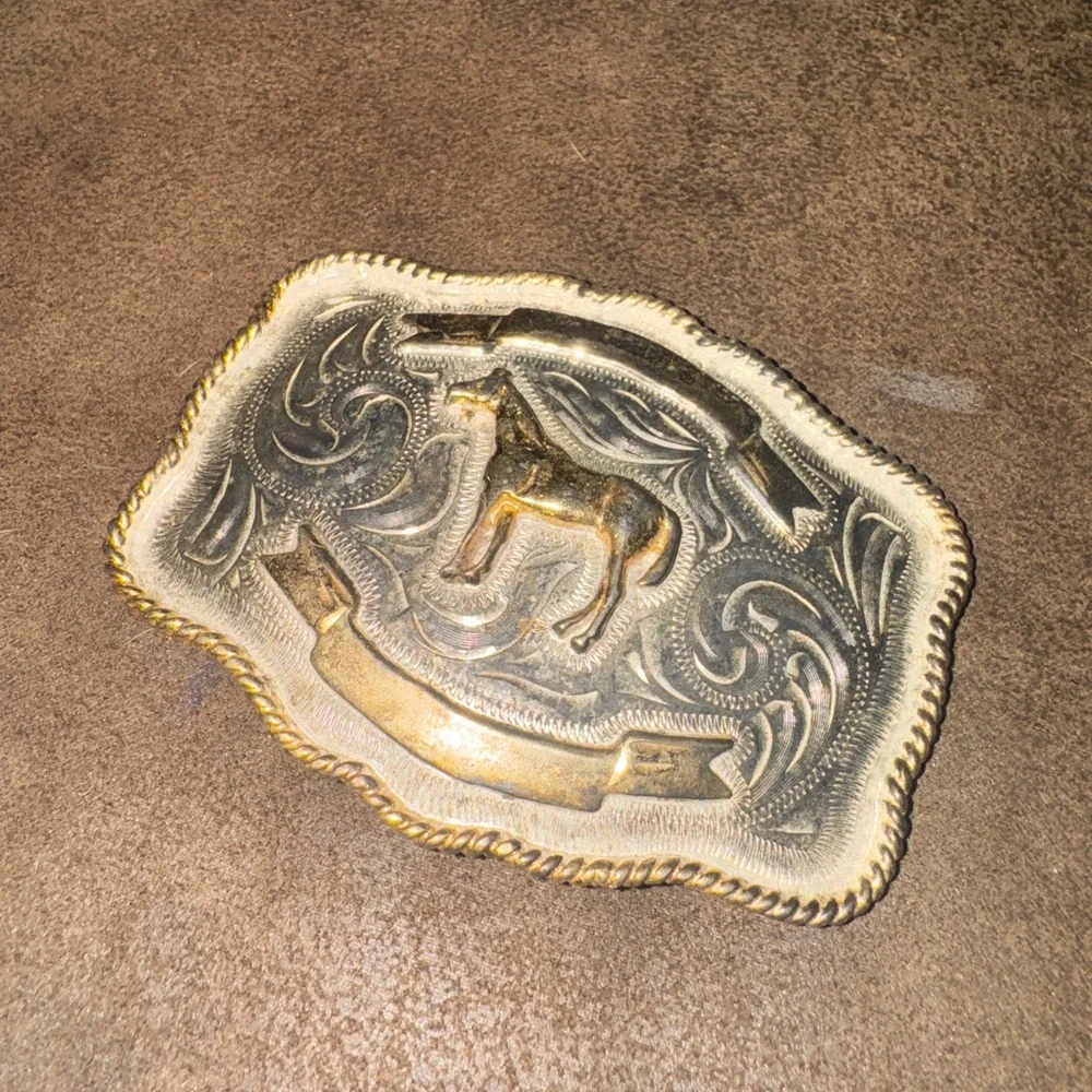 Gold and Silver Horse Belt Buckle